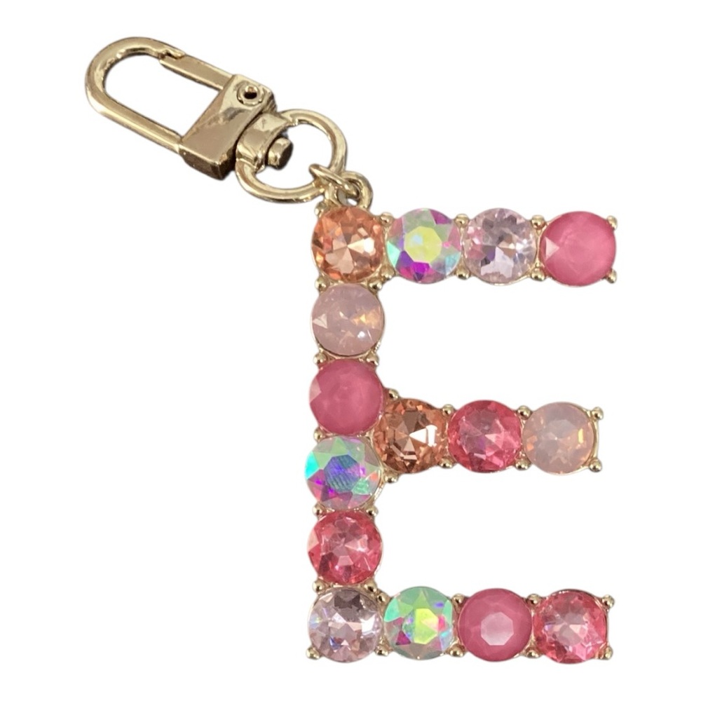 Pink and Gold Crystal Initial “E” Keychain Bag Charm 1642